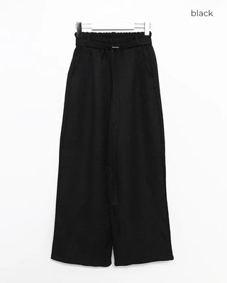 Belted Elastic Waist Tweed Wide Pants