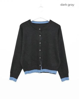 Hem two-tone round button cardigan