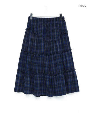 Checked frill long skirt