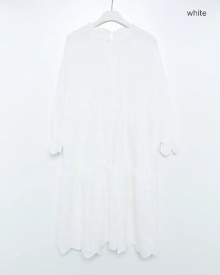 Long dress with neck lace detail and ruffles