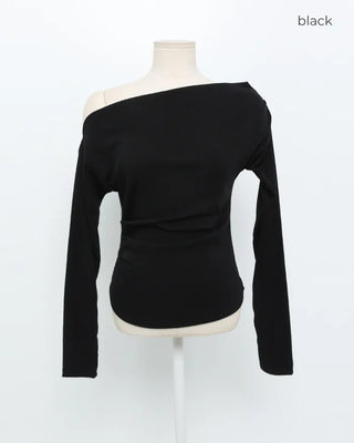 Asymmetrical Shoulder Shirring T-Shirt