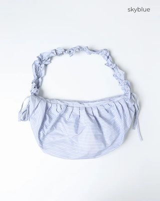 Striped half-moon shirred bag