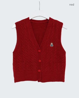V-neck cable knit vest