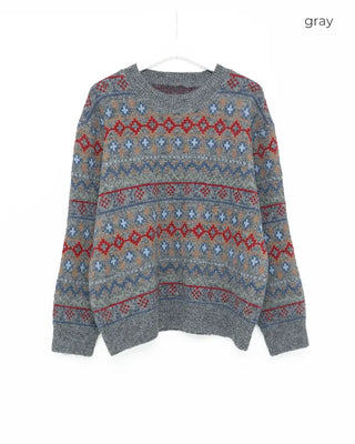 Ethnic pattern long-sleeved knit