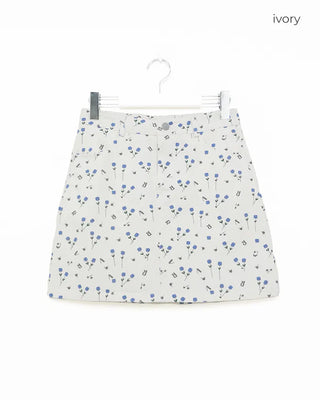 Flower pattern cotton mini skirt