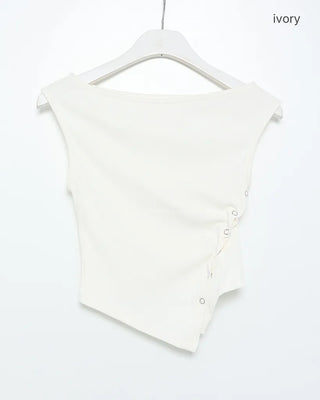 Asymmetrical Snap Button Sleeveless Top