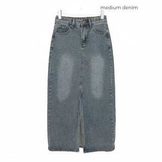 Slit Washed Denim Long Skirt