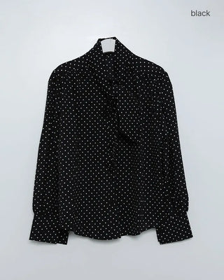 Polka Dot Ribbon Tie Blouse
