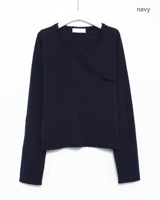 Perforated Scallop Surplice Neck Summer Knit