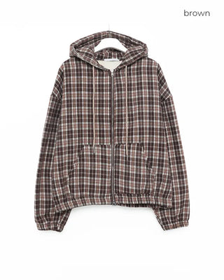 Boa-lined check hooded jacket