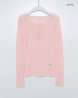Half-open button ribbed knit
