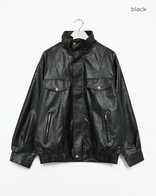 High-neck leather jacket