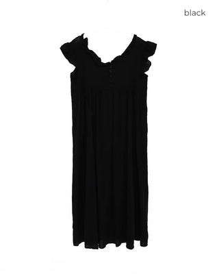 Frilled V-neck long dress