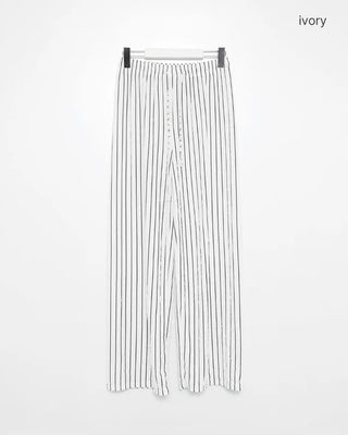 Striped string point wide-leg pants with elastic waistband