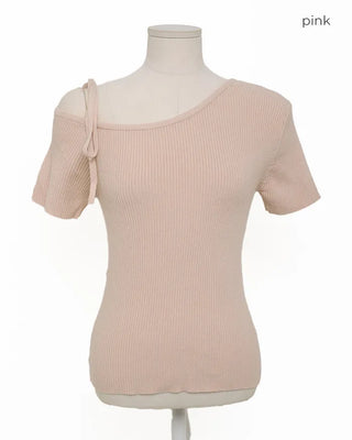 Asymmetrical Ribbon Short-Sleeve Knit