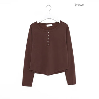 Round hem Henley neck T-shirt