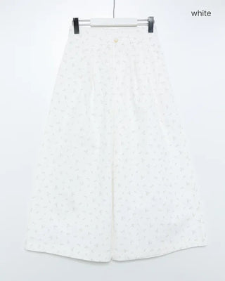 Flower pattern wide-leg pants with elastic waistband