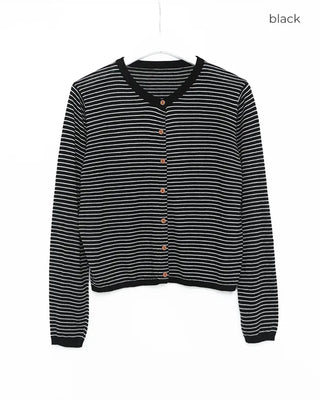Striped round neck cardigan