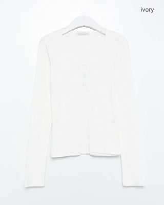 Oblong Henley Neck Mixed Perforated Cut and Sewn