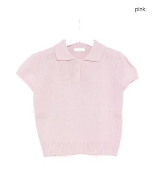 Color Button Point Short-Sleeve Knit
