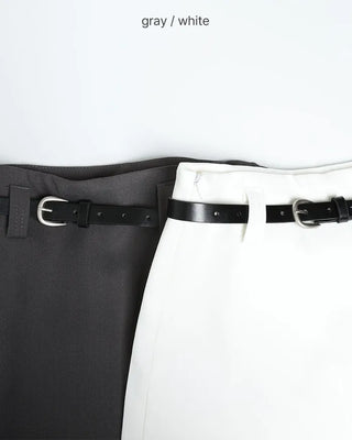 Belted slit mini skirt