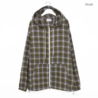 (Unisex) Check Hooded Zip-Up