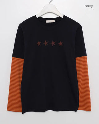 Striped Sleeve Layered T-Shirt