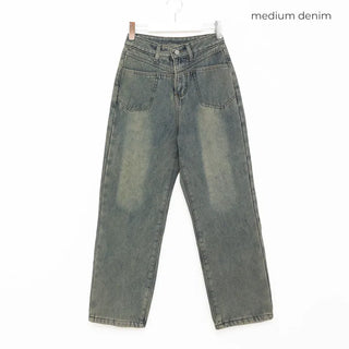 Fleece-lined wide-leg denim pants