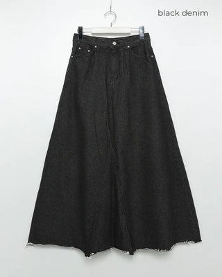 Flared long denim skirt