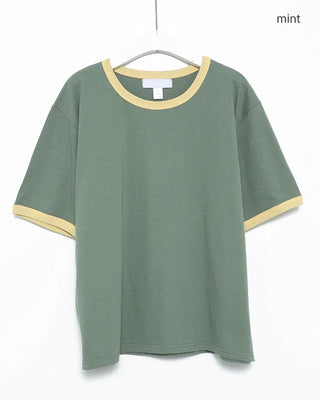 Simple two-tone ringer half T-shirt