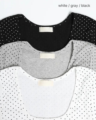 Pindot Square Neck Ribbed Half T-Shirt