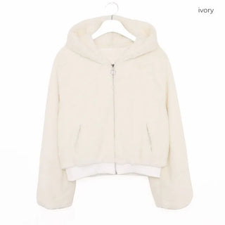 Fur cropped hooded zip-up