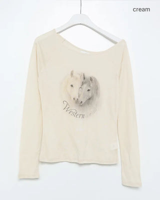 Double Horse Raglan Shoulder Long T-Shirt