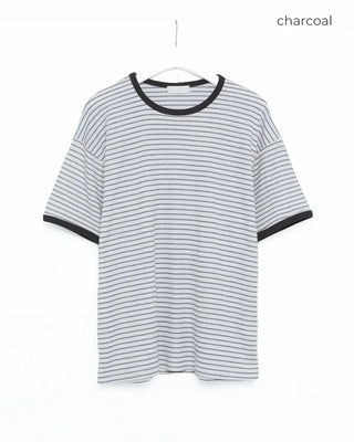 Bordered two-tone slim-fit short-sleeved T-shirt