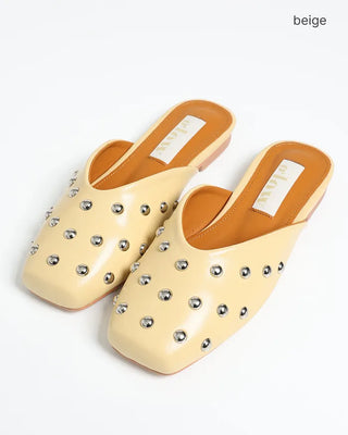 Studded V-cut mule sandals