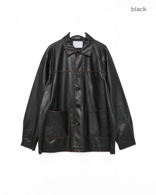 (Unisex) Washed Vintage Half Leather Jacket