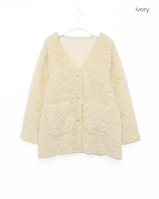 Fur V-neck cardigan