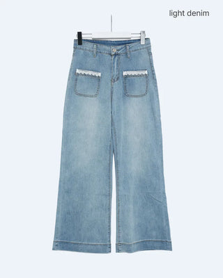 Lace pocket denim pants