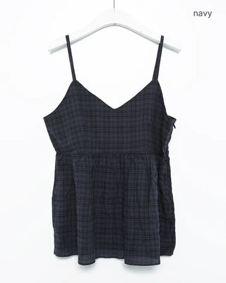 Checked V-neck camisole with peplum silhouette