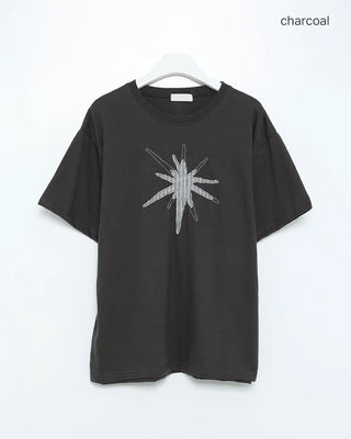 (Unisex) Check Star Patch Stitch Half T-Shirt