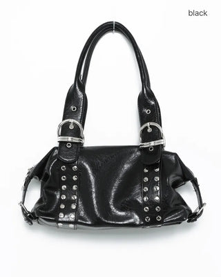 Double rivet belt leather tote bag