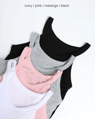 Ribbed U-neck sleeveless top with built-in cups