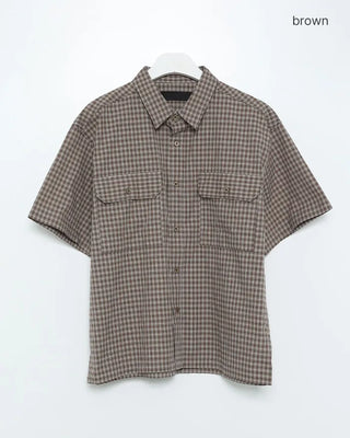 Button pocket check half shirt