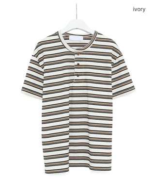 Multi-stripe Henley neck T-shirt