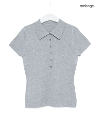 Colored neck button short-sleeved knit