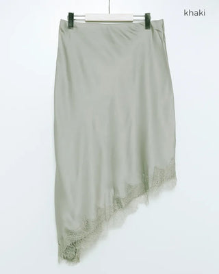Satin lace long skirt