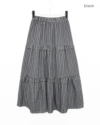 Checked tiered long skirt