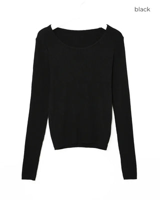 Ribbed U-neck T-shirt