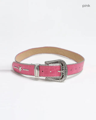 Star-studded cubic buckle crocodile belt