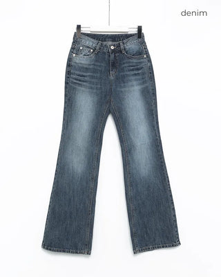 Low-waist point-washed flare jeans